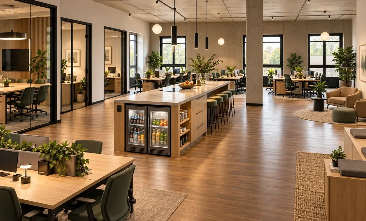 Open Space mit Kücheninsel und Loungebereich