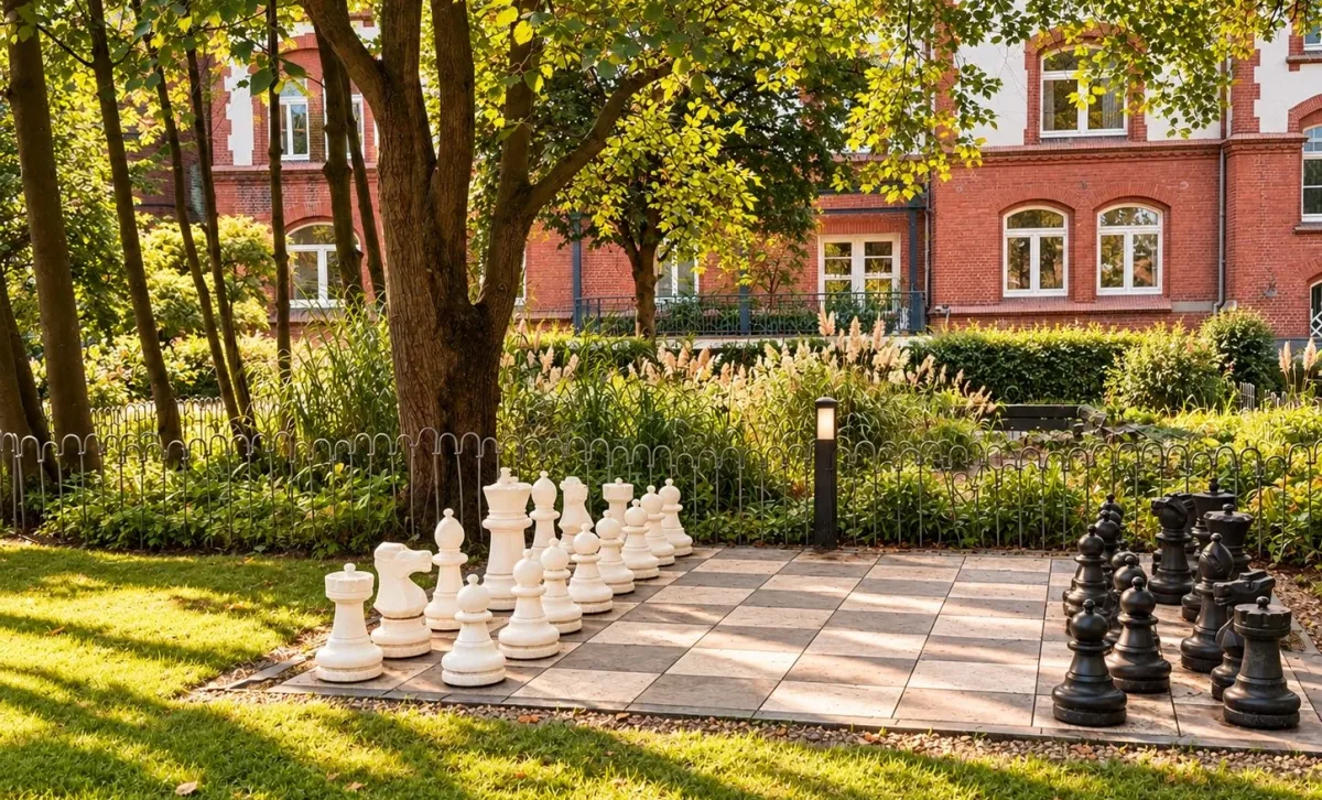 Außenschach im begrünten Innenhof