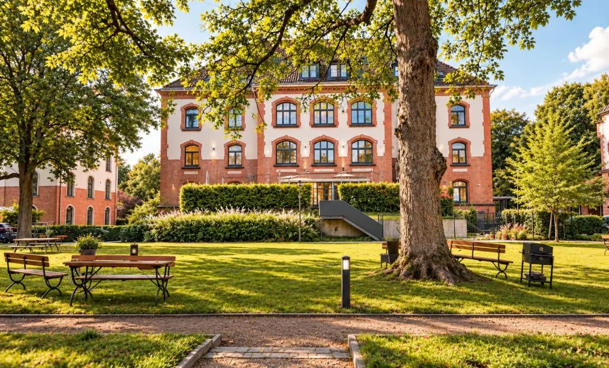 Campusgarten mit Sitzgelegenheiten